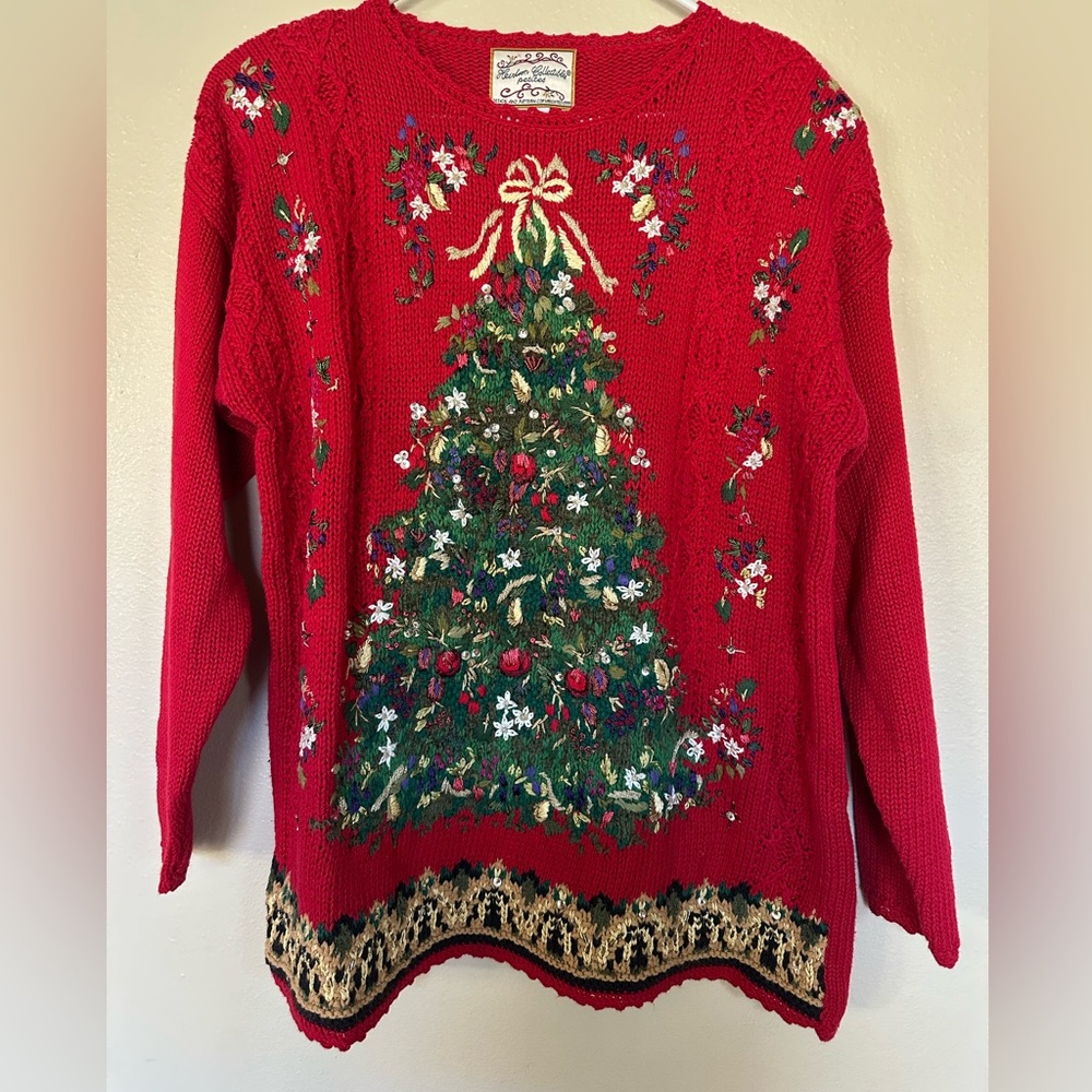 🎄Vintage Heirloom Collectibles Women's Medium Red Ugly Christmas Sweater Tree